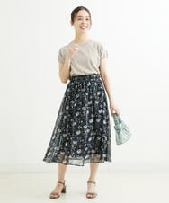 F1HGS09140 MK MICHEL KLEIN(小さいサイズ)(メゾン ドゥ サンク) 【小さいサイズ】花柄シフォンスカート/丈の長さが選べる/洗える ライトブルー