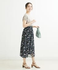 F1HGS09140 MK MICHEL KLEIN(小さいサイズ)(メゾン ドゥ サンク) 【小さいサイズ】花柄シフォンスカート/丈の長さが選べる/洗える ライトブルー