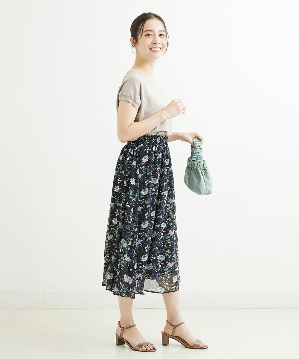 F1HGS09140 MK MICHEL KLEIN(小さいサイズ)(メゾン ドゥ サンク) 【小さいサイズ】花柄シフォンスカート/丈の長さが選べる/洗える ライトブルー