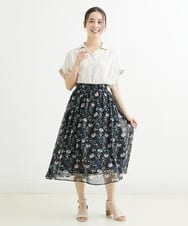 F1HGS09140 MK MICHEL KLEIN(小さいサイズ)(メゾン ドゥ サンク) 【小さいサイズ】花柄シフォンスカート/丈の長さが選べる/洗える ライトブルー