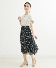 F1HGS09140 MK MICHEL KLEIN(小さいサイズ)(メゾン ドゥ サンク) 【小さいサイズ】花柄シフォンスカート/丈の長さが選べる/洗える ライトブルー