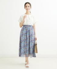 F1HGS09140 MK MICHEL KLEIN(小さいサイズ)(メゾン ドゥ サンク) 【小さいサイズ】花柄シフォンスカート/丈の長さが選べる/洗える ライトブルー