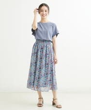 F1HGS09140 MK MICHEL KLEIN(小さいサイズ)(メゾン ドゥ サンク) 【小さいサイズ】花柄シフォンスカート/丈の長さが選べる/洗える ライトブルー