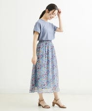F1HGS09140 MK MICHEL KLEIN(小さいサイズ)(メゾン ドゥ サンク) 【小さいサイズ】花柄シフォンスカート/丈の長さが選べる/洗える ライトブルー