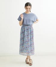 F1HGS09140 MK MICHEL KLEIN(小さいサイズ)(メゾン ドゥ サンク) 【小さいサイズ】花柄シフォンスカート/丈の長さが選べる/洗える ライトブルー