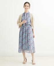 F1HGS09140 MK MICHEL KLEIN(小さいサイズ)(メゾン ドゥ サンク) 【小さいサイズ】花柄シフォンスカート/丈の長さが選べる/洗える ライトブルー