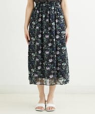 F1HGS09140 MK MICHEL KLEIN(小さいサイズ)(メゾン ドゥ サンク) 【小さいサイズ】花柄シフォンスカート/丈の長さが選べる/洗える ライトブルー