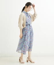 F1HGS09140 MK MICHEL KLEIN(小さいサイズ)(メゾン ドゥ サンク) 【小さいサイズ】花柄シフォンスカート/丈の長さが選べる/洗える ライトブルー