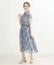 F1HGS09140 MK MICHEL KLEIN(小さいサイズ)(メゾン ドゥ サンク) 【小さいサイズ】花柄シフォンスカート/丈の長さが選べる/洗える ライトブルー