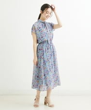 F1HGS09140 MK MICHEL KLEIN(小さいサイズ)(メゾン ドゥ サンク) 【小さいサイズ】花柄シフォンスカート/丈の長さが選べる/洗える ライトブルー