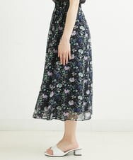 F1HGS09140 MK MICHEL KLEIN(小さいサイズ)(メゾン ドゥ サンク) 【小さいサイズ】花柄シフォンスカート/丈の長さが選べる/洗える ライトブルー