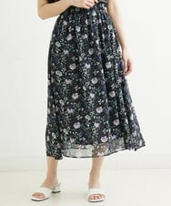 F1HGS09140 MK MICHEL KLEIN(小さいサイズ)(メゾン ドゥ サンク) 【小さいサイズ】花柄シフォンスカート/丈の長さが選べる/洗える ブラック