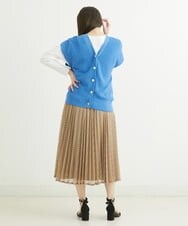 F1HGS38170 MK MICHEL KLEIN(小さいサイズ)(メゾン ドゥ サンク) 【小さいサイズ】レースプリーツスカート/洗える ネイビー