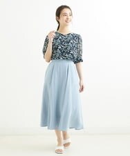 F1HGS58150 MK MICHEL KLEIN(小さいサイズ)(メゾン ドゥ サンク) 【小さいサイズ】ボリュームフレアスカート/洗える ライトブルー
