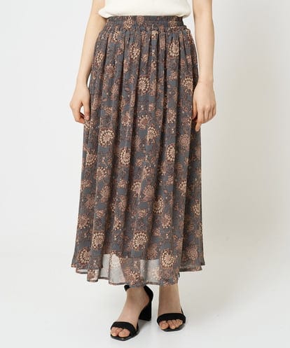 F1HHA05140 MK MICHEL KLEIN(小さいサイズ) 【小さいサイズ】更紗プリント花柄シフォンスカート/丈の長さが選べる/洗える
