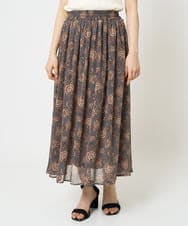 F1HHA05140 MK MICHEL KLEIN(小さいサイズ)(メゾン ドゥ サンク) 【小さいサイズ】更紗プリント花柄シフォンスカート/丈の長さが選べる/洗える グレイッシュカーキ