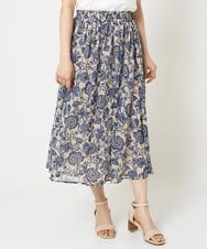 F1HHA05140 MK MICHEL KLEIN(小さいサイズ)(メゾン ドゥ サンク) 【小さいサイズ】更紗プリント花柄シフォンスカート/丈の長さが選べる/洗える ベージュ