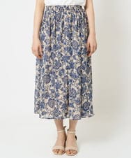 F1HHA05140 MK MICHEL KLEIN(小さいサイズ)(メゾン ドゥ サンク) 【小さいサイズ】更紗プリント花柄シフォンスカート/丈の長さが選べる/洗える ベージュ