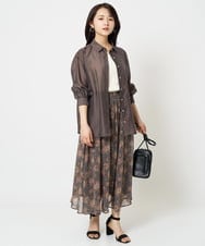 F1HHA05140 MK MICHEL KLEIN(小さいサイズ)(メゾン ドゥ サンク) 【小さいサイズ】更紗プリント花柄シフォンスカート/丈の長さが選べる/洗える ベージュ