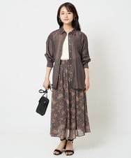 F1HHA05140 MK MICHEL KLEIN(小さいサイズ)(メゾン ドゥ サンク) 【小さいサイズ】更紗プリント花柄シフォンスカート/丈の長さが選べる/洗える ベージュ