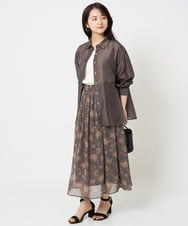 F1HHA05140 MK MICHEL KLEIN(小さいサイズ)(メゾン ドゥ サンク) 【小さいサイズ】更紗プリント花柄シフォンスカート/丈の長さが選べる/洗える ベージュ