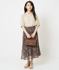 F1HHA05140 MK MICHEL KLEIN(小さいサイズ)(メゾン ドゥ サンク) 【小さいサイズ】更紗プリント花柄シフォンスカート/丈の長さが選べる/洗える ベージュ