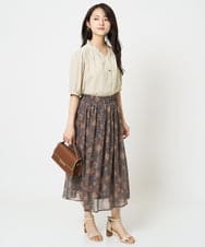 F1HHA05140 MK MICHEL KLEIN(小さいサイズ)(メゾン ドゥ サンク) 【小さいサイズ】更紗プリント花柄シフォンスカート/丈の長さが選べる/洗える ベージュ