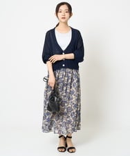 F1HHA05140 MK MICHEL KLEIN(小さいサイズ)(メゾン ドゥ サンク) 【小さいサイズ】更紗プリント花柄シフォンスカート/丈の長さが選べる/洗える ベージュ