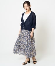 F1HHA05140 MK MICHEL KLEIN(小さいサイズ)(メゾン ドゥ サンク) 【小さいサイズ】更紗プリント花柄シフォンスカート/丈の長さが選べる/洗える ベージュ