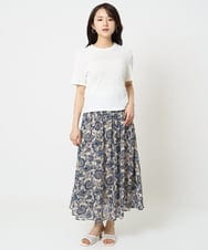 F1HHA05140 MK MICHEL KLEIN(小さいサイズ)(メゾン ドゥ サンク) 【小さいサイズ】更紗プリント花柄シフォンスカート/丈の長さが選べる/洗える ベージュ