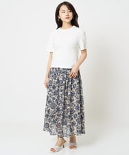 F1HHA05140 MK MICHEL KLEIN(小さいサイズ)(メゾン ドゥ サンク) 【小さいサイズ】更紗プリント花柄シフォンスカート/丈の長さが選べる/洗える ベージュ