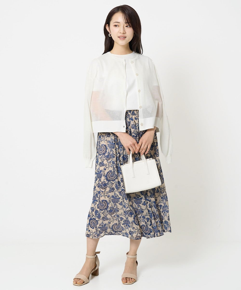 F1HHA05140 MK MICHEL KLEIN(小さいサイズ)(メゾン ドゥ サンク) 【小さいサイズ】更紗プリント花柄シフォンスカート/丈の長さが選べる/洗える ベージュ