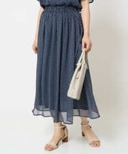 F1HHA06140 MK MICHEL KLEIN(小さいサイズ)(メゾン ドゥ サンク) 【小さいサイズ】スクエアドット柄シフォンスカート/丈の長さが選べる/洗える/セットアップ対応 ネイビー