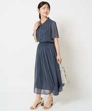 F1HHA06140 MK MICHEL KLEIN(小さいサイズ)(メゾン ドゥ サンク) 【小さいサイズ】スクエアドット柄シフォンスカート/丈の長さが選べる/洗える/セットアップ対応 ネイビー