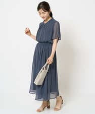 F1HHA06140 MK MICHEL KLEIN(小さいサイズ)(メゾン ドゥ サンク) 【小さいサイズ】スクエアドット柄シフォンスカート/丈の長さが選べる/洗える/セットアップ対応 ネイビー