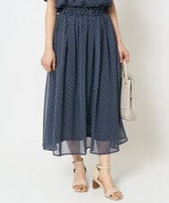 F1HHA06140 MK MICHEL KLEIN(小さいサイズ)(メゾン ドゥ サンク) 【小さいサイズ】スクエアドット柄シフォンスカート/丈の長さが選べる/洗える/セットアップ対応 ネイビー