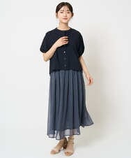 F1HHA06140 MK MICHEL KLEIN(小さいサイズ)(メゾン ドゥ サンク) 【小さいサイズ】スクエアドット柄シフォンスカート/丈の長さが選べる/洗える/セットアップ対応 ネイビー