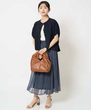 F1HHA06140 MK MICHEL KLEIN(小さいサイズ)(メゾン ドゥ サンク) 【小さいサイズ】スクエアドット柄シフォンスカート/丈の長さが選べる/洗える/セットアップ対応 ネイビー