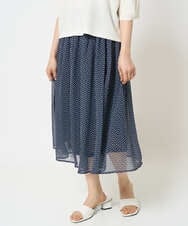 F1HHA06140 MK MICHEL KLEIN(小さいサイズ)(メゾン ドゥ サンク) 【小さいサイズ】スクエアドット柄シフォンスカート/丈の長さが選べる/洗える/セットアップ対応 ネイビー