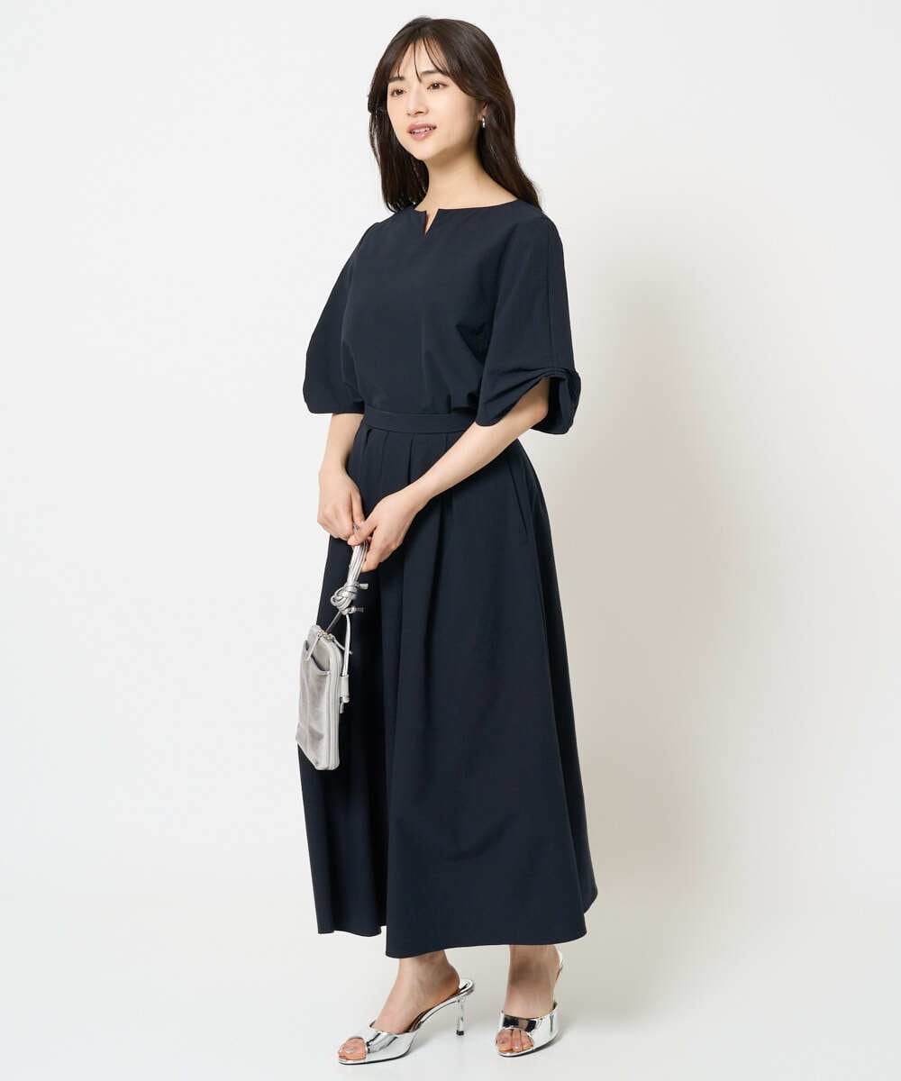 F1HHA60150 MK MICHEL KLEIN(小さいサイズ)(メゾン ドゥ サンク) 【小さいサイズ】タックフレアースカート/撥水/UVカット/洗える ネイビー