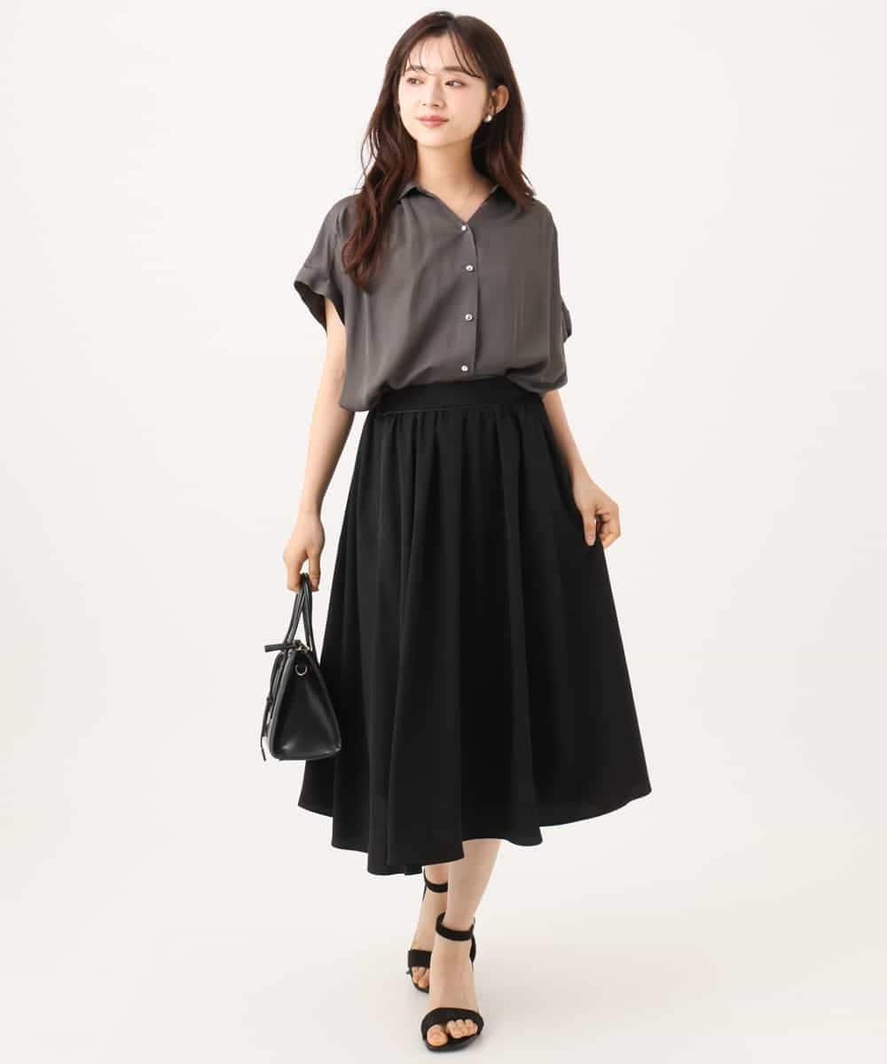 F1HHE68160 MK MICHEL KLEIN(小さいサイズ)(メゾン ドゥ サンク) 【小さいサイズ】[洗える]デシンミディ丈スカート ベージュ