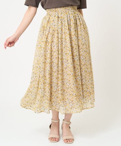 F1HHV01140  【小さいサイズ】小花柄シフォンフレアスカート/丈の長さが選べる/セットアップ対応/洗える