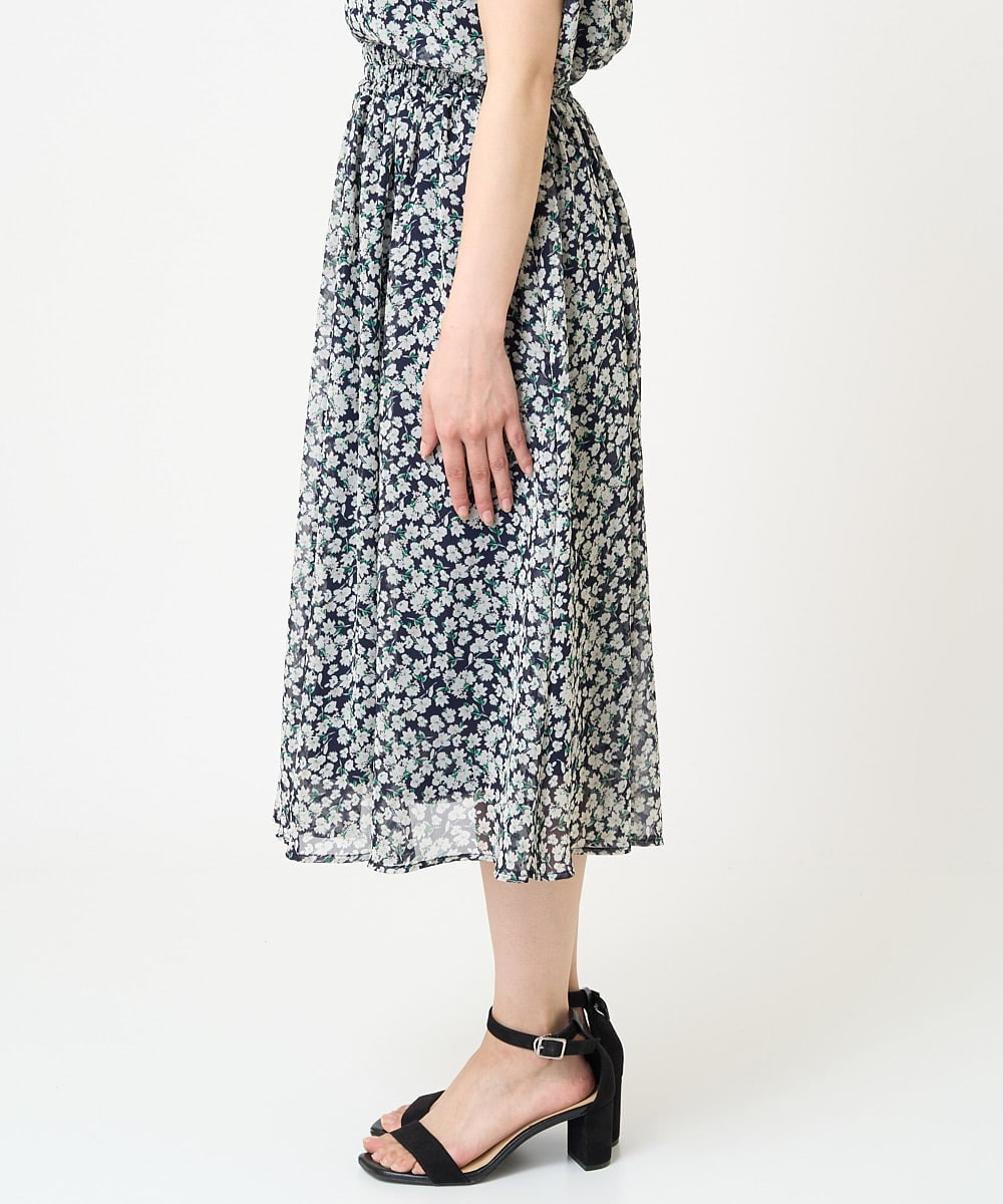 F1HHV01140 MK MICHEL KLEIN(小さいサイズ)(メゾン ドゥ サンク) 【小さいサイズ】小花柄シフォンフレアスカート/丈の長さが選べる/セットアップ対応/洗える イエロー