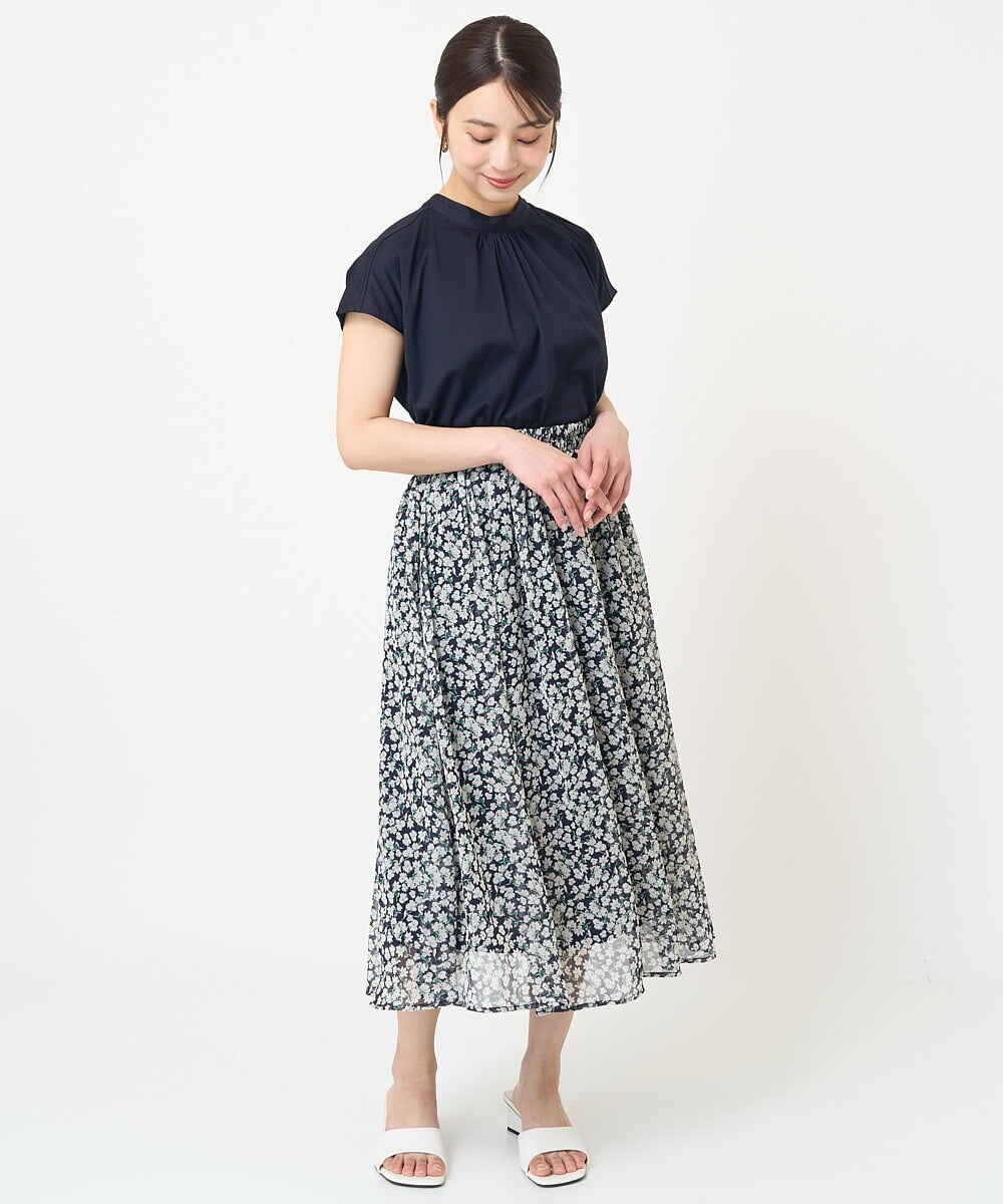 F1HHV01140 MK MICHEL KLEIN(小さいサイズ)(メゾン ドゥ サンク) 【小さいサイズ】小花柄シフォンフレアスカート/丈の長さが選べる/セットアップ対応/洗える イエロー