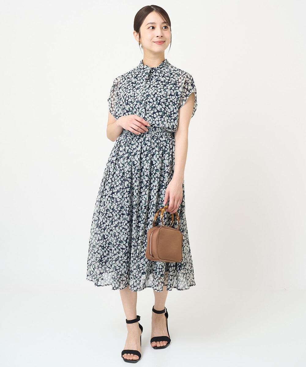 F1HHV01140 MK MICHEL KLEIN(小さいサイズ)(メゾン ドゥ サンク) 【小さいサイズ】小花柄シフォンフレアスカート/丈の長さが選べる/セットアップ対応/洗える イエロー