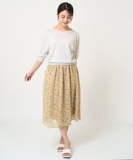 F1HHV01140 MK MICHEL KLEIN(小さいサイズ)(メゾン ドゥ サンク) 【小さいサイズ】小花柄シフォンフレアスカート/丈の長さが選べる/セットアップ対応/洗える イエロー