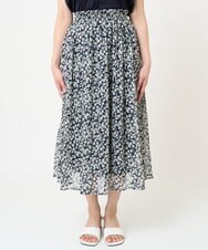 F1HHV01140 MK MICHEL KLEIN(小さいサイズ)(メゾン ドゥ サンク) 【小さいサイズ】小花柄シフォンフレアスカート/丈の長さが選べる/セットアップ対応/洗える イエロー