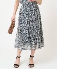 F1HHV01140 MK MICHEL KLEIN(小さいサイズ)(メゾン ドゥ サンク) 【小さいサイズ】小花柄シフォンフレアスカート/丈の長さが選べる/セットアップ対応/洗える イエロー