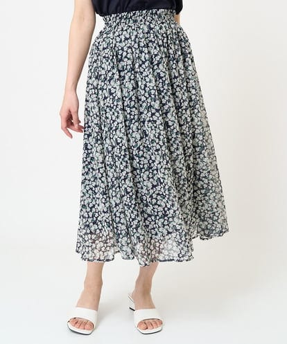 F1HHV01140  【小さいサイズ】小花柄シフォンフレアスカート/丈の長さが選べる/セットアップ対応/洗える