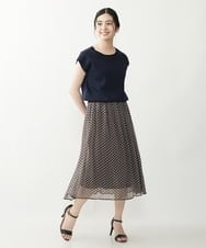 F1HIP04140 MK MICHEL KLEIN(小さいサイズ)(メゾン ドゥ サンク) 【小さいサイズ】幾何柄シフォンスカート/洗える マスタード
